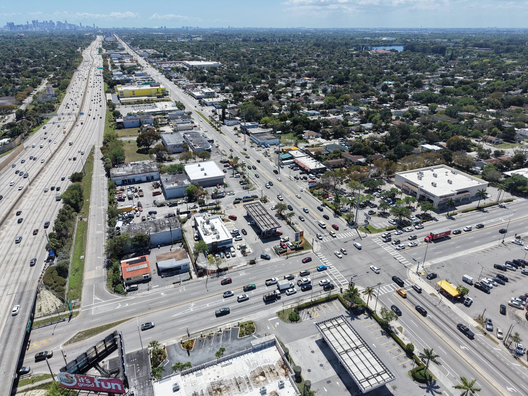 NW 7th Avenue corridor aerial toward Downtown Miami